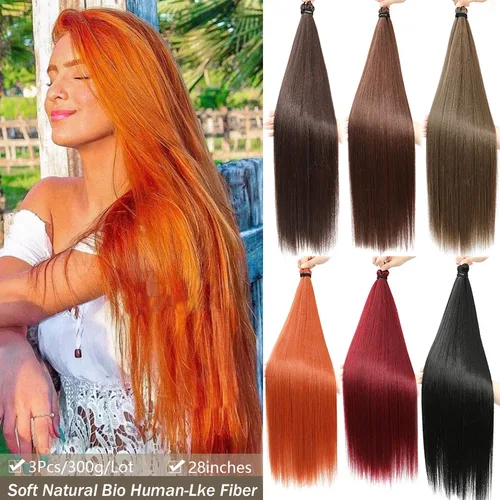 28 pulgadas trenzas de ganchillo 300 gramos 3 piezas extensión de cabello trenzado recto sintético Ombre Rubio blanco 60 #   Marrón 816 #   Pelo para mujeres