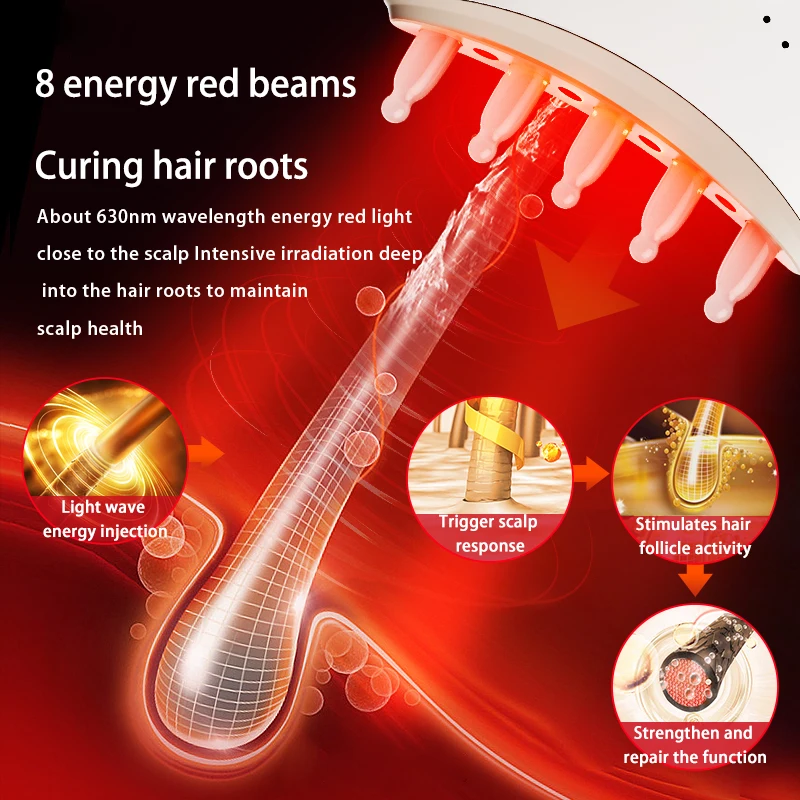 Peine de terapia de luz roja portátil, cepillo de Jade para la pérdida de cabello, masajeador térmico para el crecimiento del cabello esencial, cuidado del cuero cabelludo