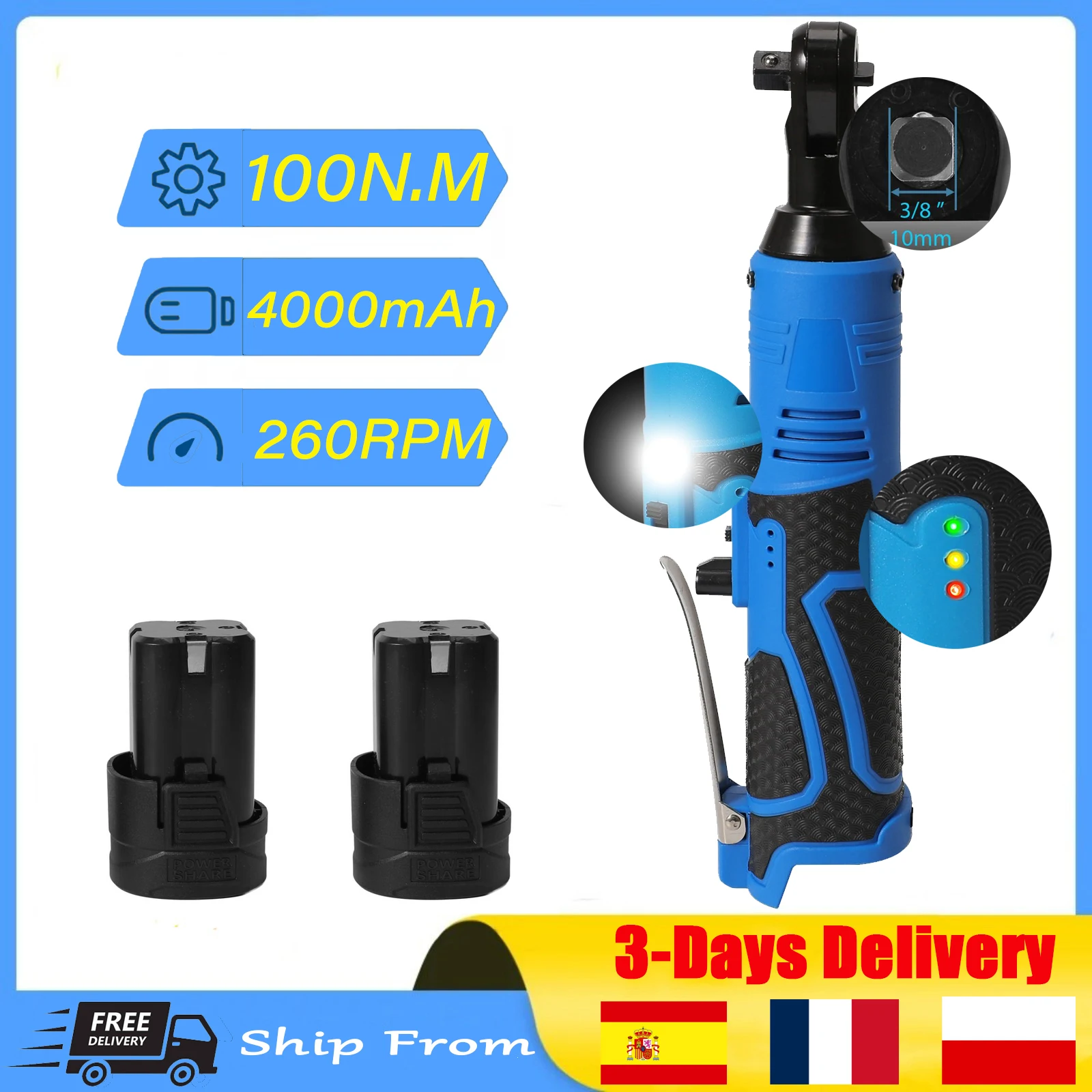 18V Impact Wrench Cordless Rechargeable Electric Wrench 3/8 Inch Right Angle Ratchet Wrenches Impact Driver Power Tool