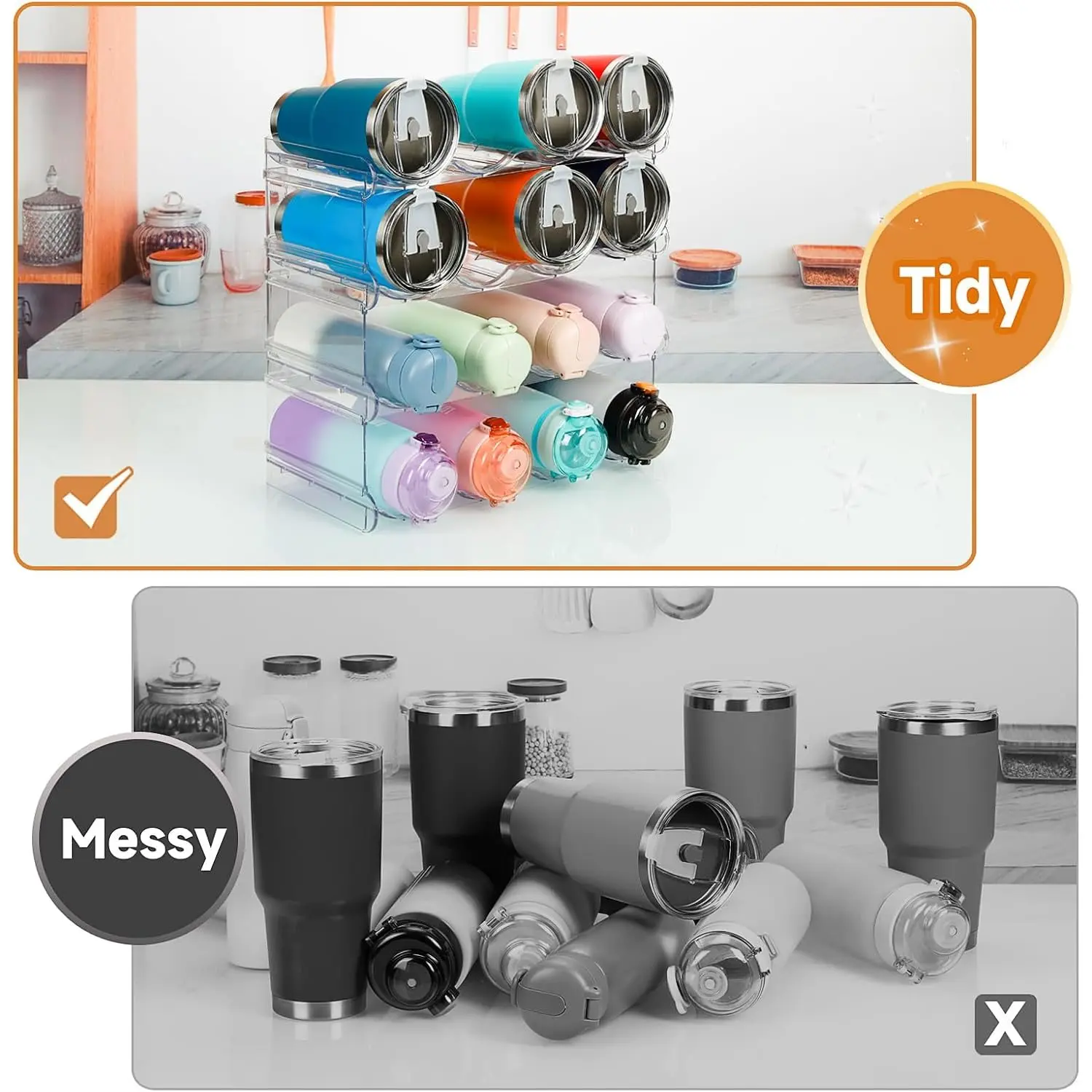 Water Bottle Organizer For Cabinet, 4 Pack Water Bottle Organization And Storage Shelf, Plastic Water Bottle Holder Rack For Fridge, Kitchen, Desktop.