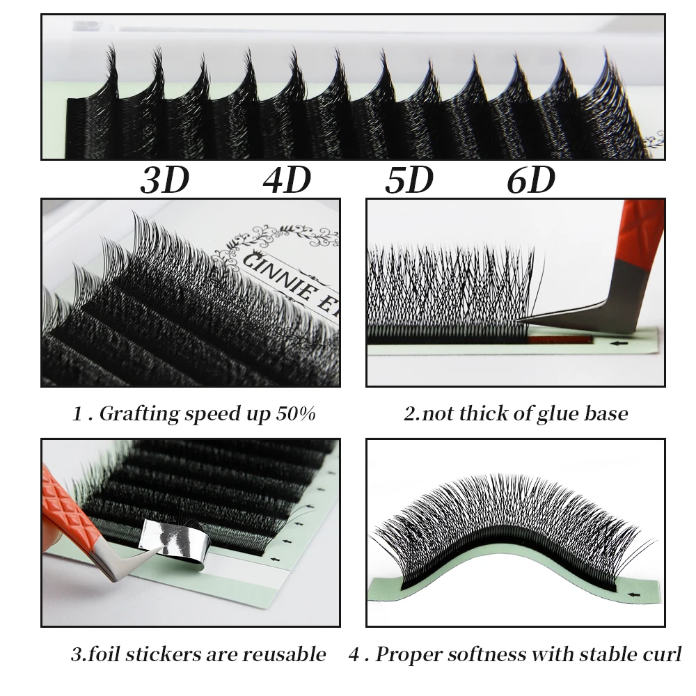 4D W Eyelashes Extensions Individual Lash Premade Fans Soft Volume Eyelash Natural Mesh Net Cross Four Leaf Clover Mink Cilia