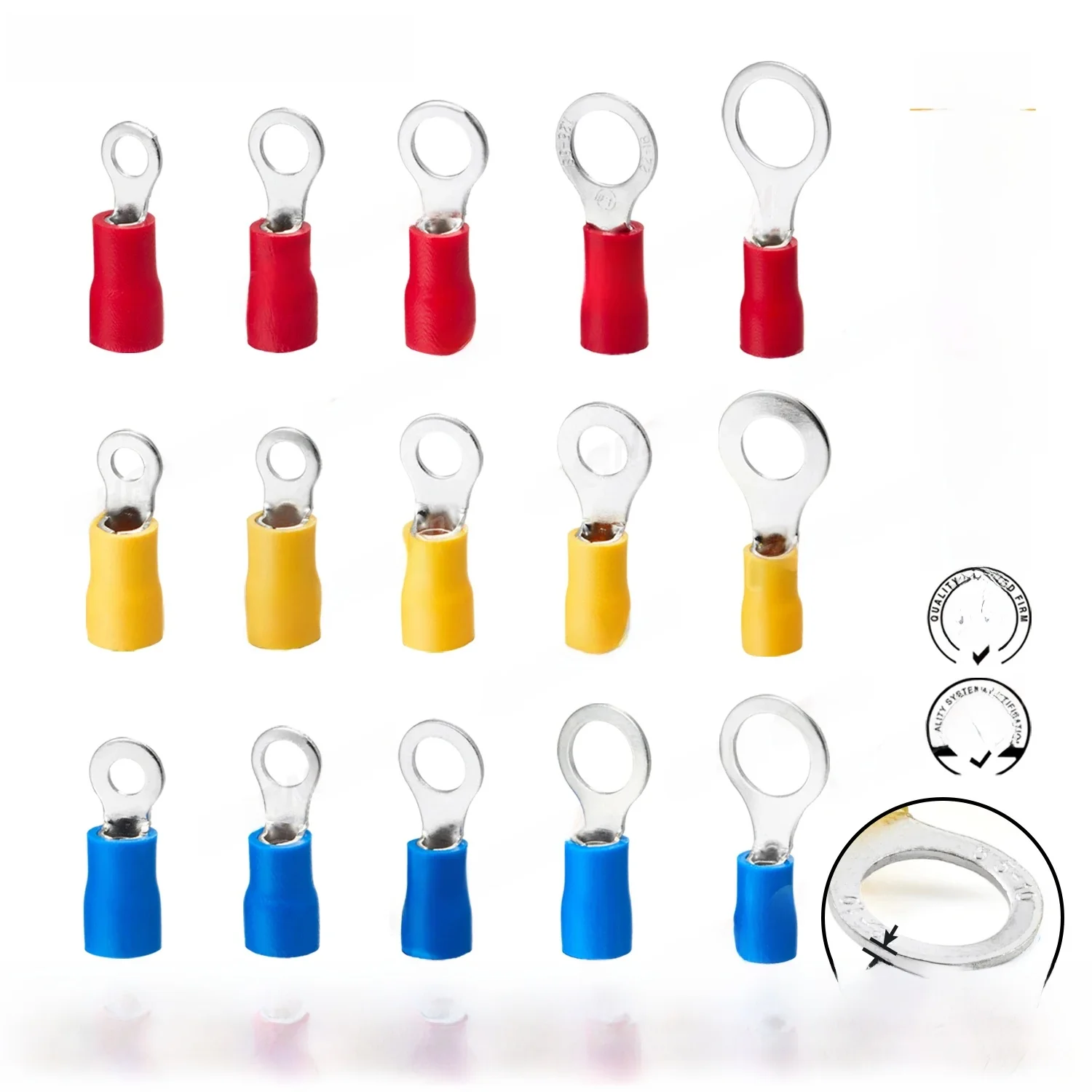50/100PCS Rv1.25 Rv2 Rv5 Elektrische Ring Crimp Draht Anschlüsse Isolierte Verdrahtung Terminals Crimpen Werkzeug 22-10Awg Rot blau Gelb