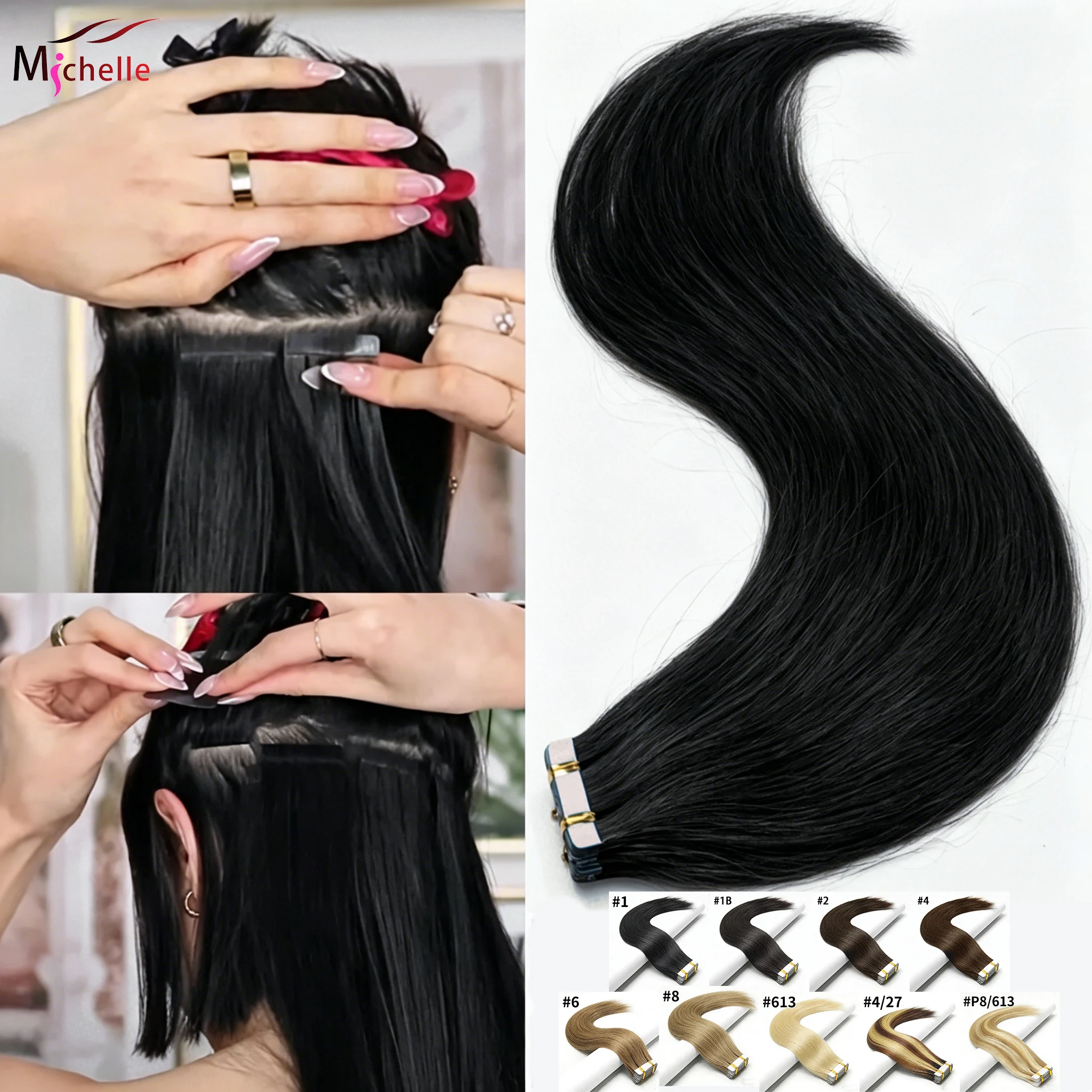 

20pcs/Pack Tape In Human Hair Extensions Natural Straight 100% Remy Human Hair Extensions with Seamless Invisible Tape Ins Hair