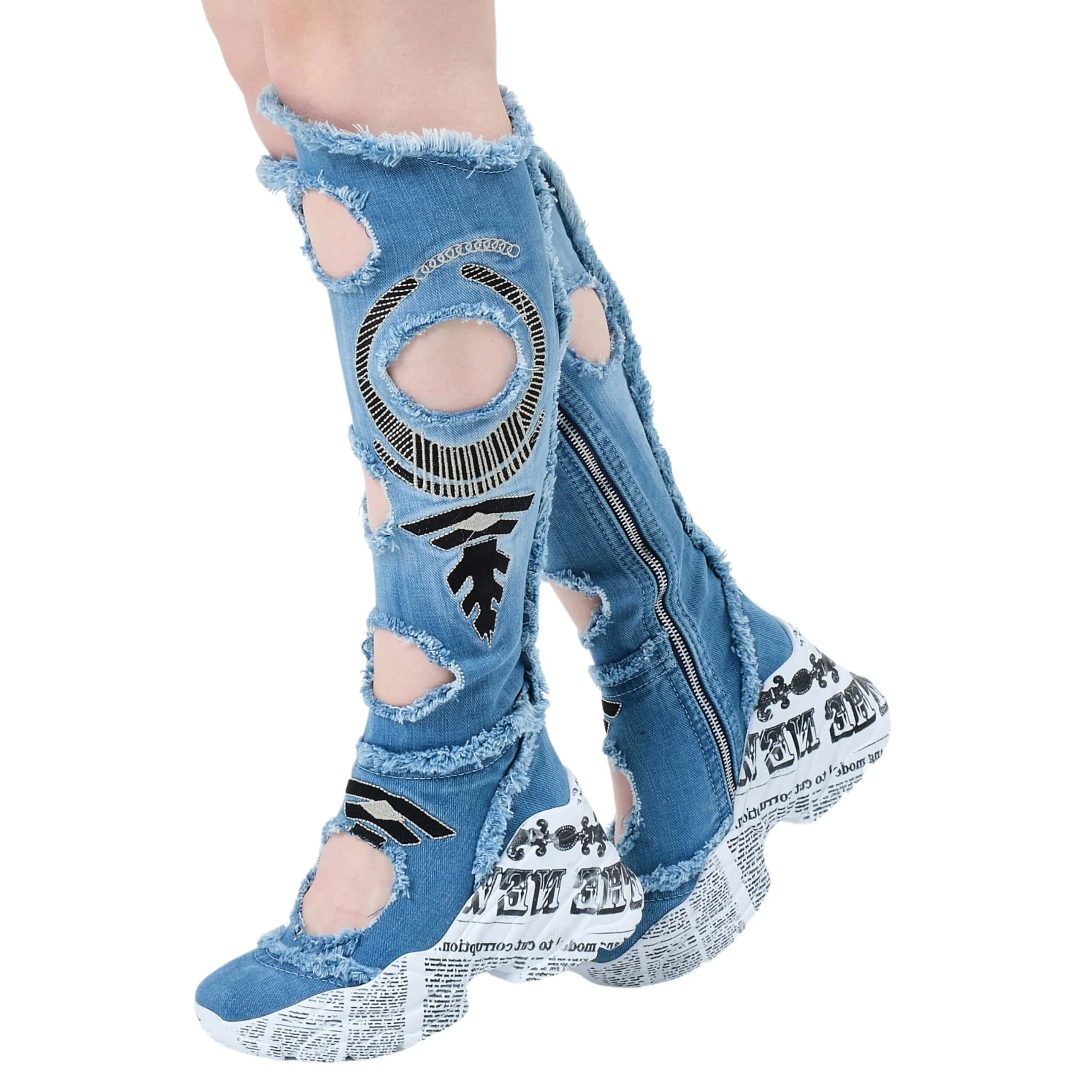 Denim Boots Shoes, Handmade Women\'s Sports Boots, Women\'s Sexy Boots, Heeled Boots, Platform Boots / Birthday Gift