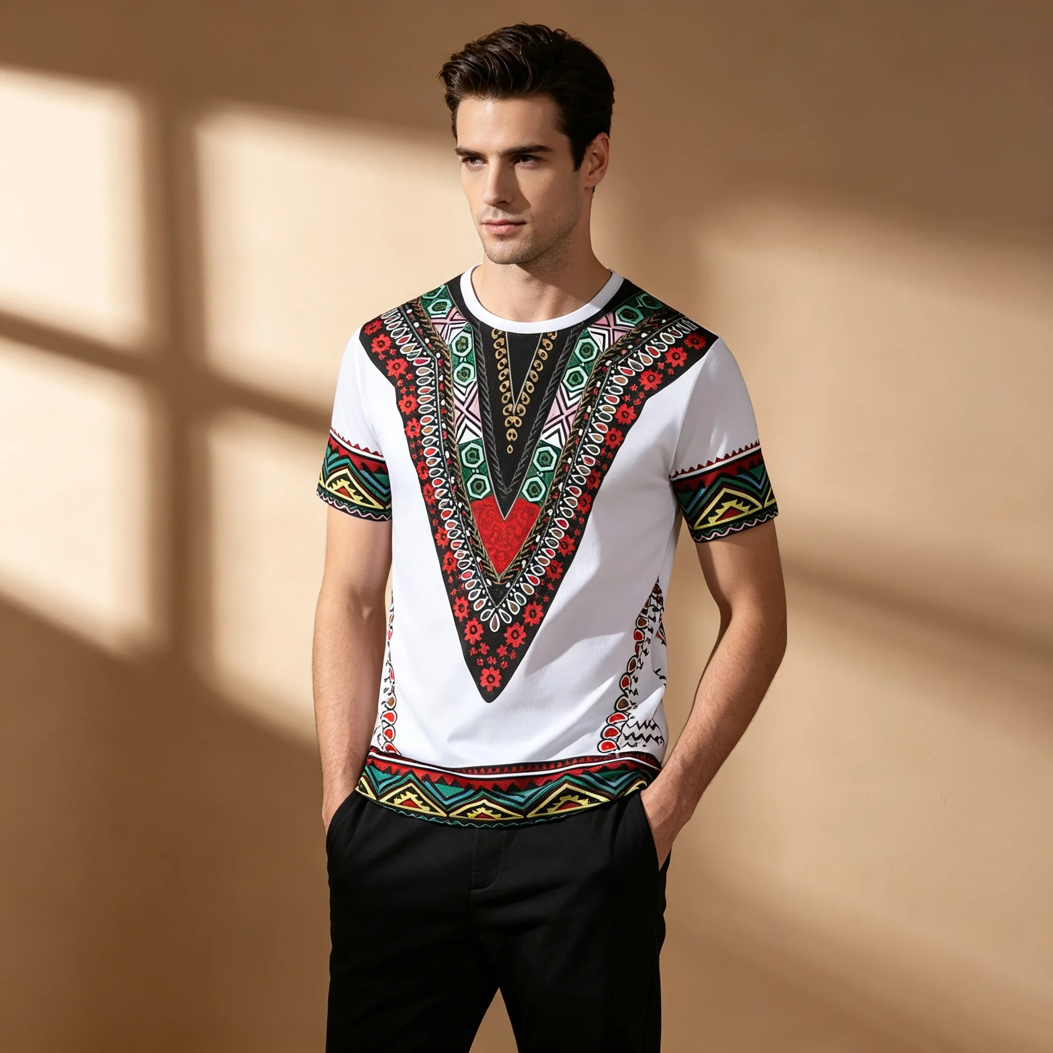 Herren Gothic Tribal Cross Print Kompressions-T-Shirt Schnelltrocknend Fitness Gym Kurzarm Dunkler Punk Streetwear Muskel-T-Shirt – Detail 6