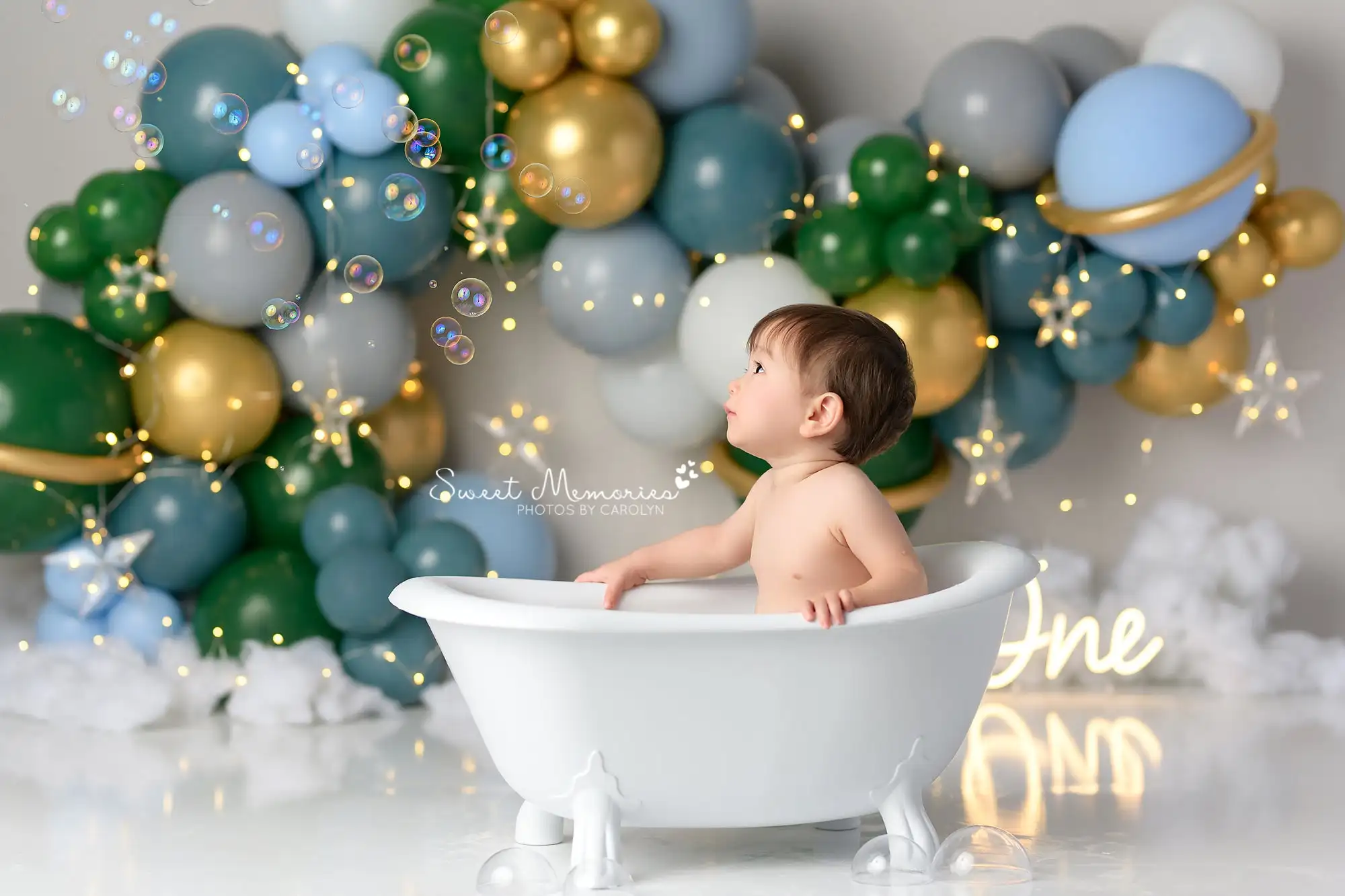 Gold Green Twinkle Balloons Backdrops Kids Boy Photography Props Child Baby Birthday Cake Smash Photocall Decors Backgrounds