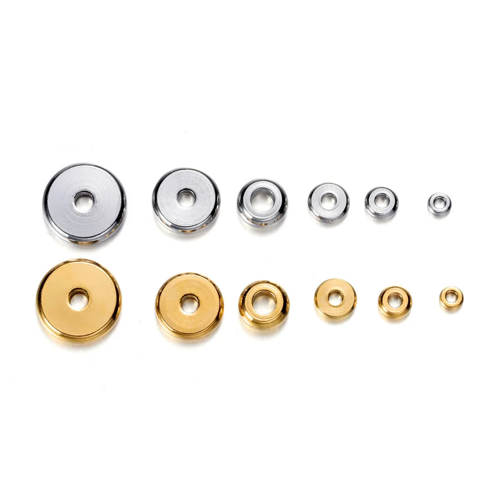 20Pcs 3/4/5/6/8/10mm Stainless Steel Spacer Beads GoldSilver Oblate Loose Bead Charm Bracelet Accessories For DIY Jewelry Making