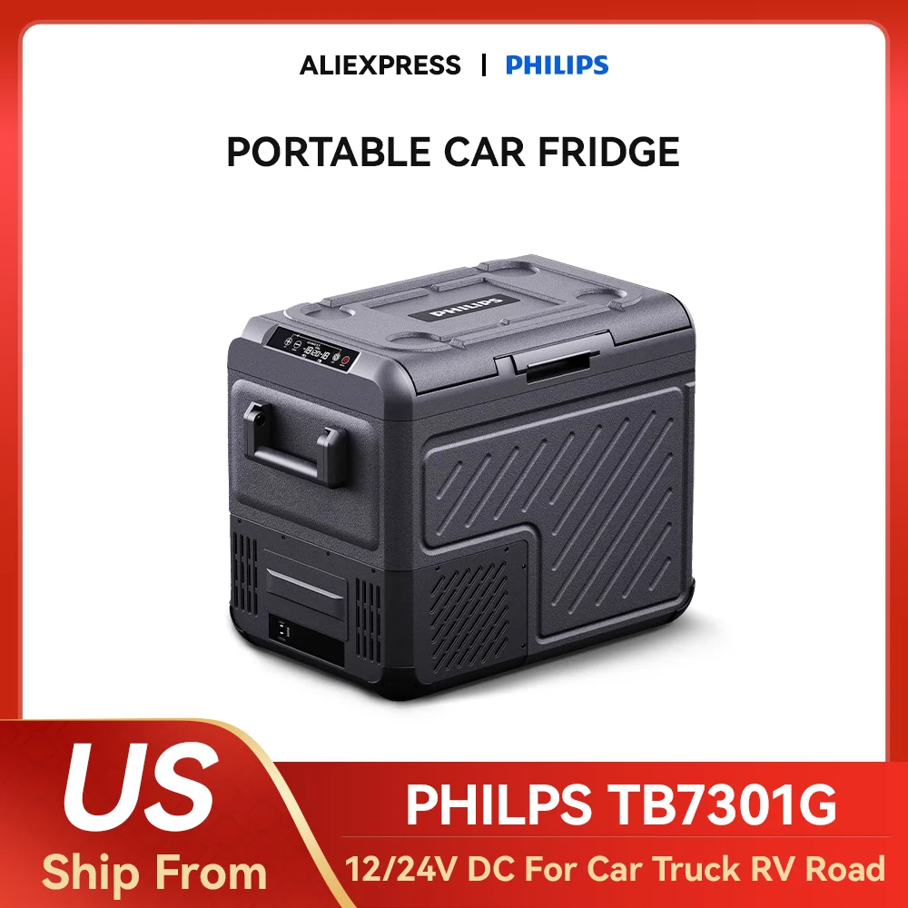 PHILIPS  Car Refrigerator Mini Fridge Freezer Portable Compressor Cooler 12/24V DC 110-240V Ice Box for Camping Car Truck