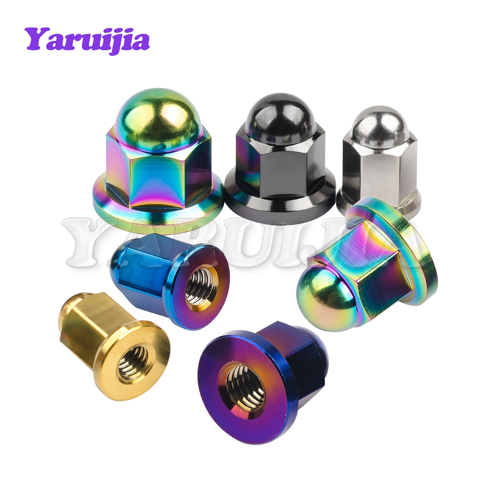 Yaruijia Titanium Nut M6X1.0mm M8/M10X1.25mm Dome Head Flange Locking Nuts for Bicycle Motorcycle Car