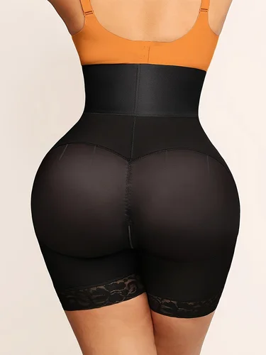 Imagen 2 del producto Faja moldeadora de cintura alta para mujer, moldeador de cuerpo con paneles de encaje negro para control de barriga y levantamiento de glúteos, moldeador elástico para piernas a