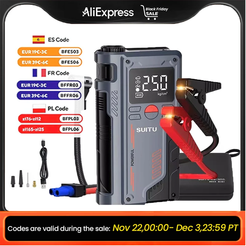 4 in 1 Car emergency starting air pump 150PSI air compressor mAh peak competitor 1000A starting Camera Digital is drawing inflation