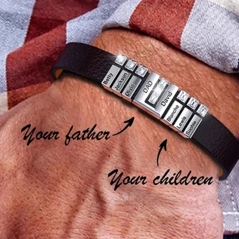 

Personalized Leather Bracelet- Father's Day Gift For Him -Customized Name Beads Custom Men Bracelet-DIY Bracelet Gift For Men