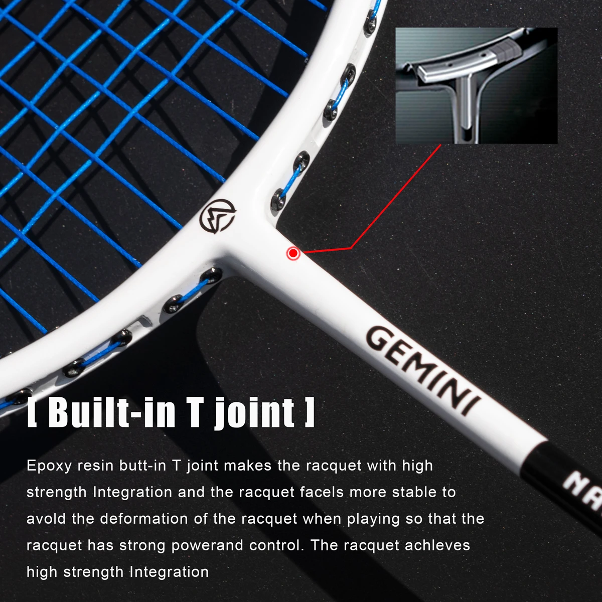 Alpsport Gemini 4U Available in various colors Mixable colors Badminton racket T800 Carbon fiber Offense max 28 lbs