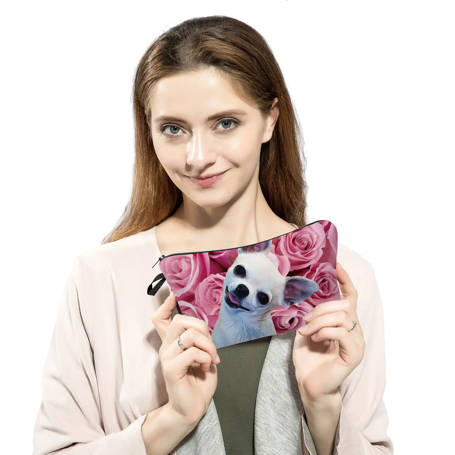 Bolsa de cosméticos con estampado de perro Animal para mujer, estuche de lápices para estudiantes, bolsa de aseo de regalo para profesores, bolsas