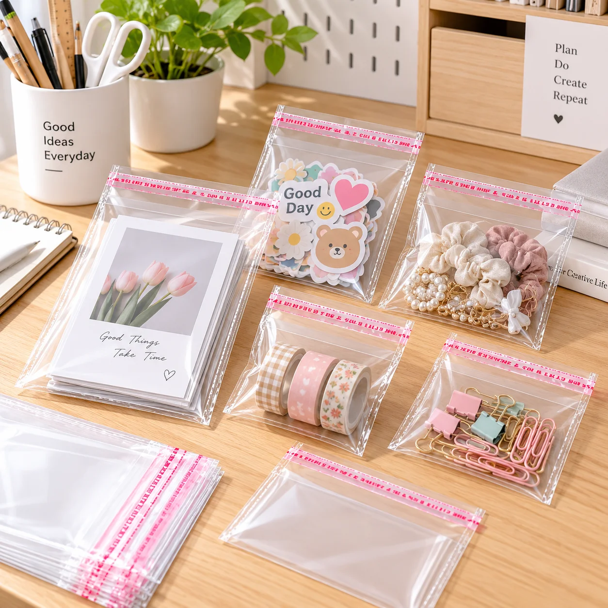 200 Pcs Clear OPP Self-Adhesive Bags – Crystal Clear Plastic Cellophane Bags with Adhesive Strip – Resealable Packaging for Jewelry, Cookies, Crafts & Small Business Shipping (3.15 x 4.72 Inch)
