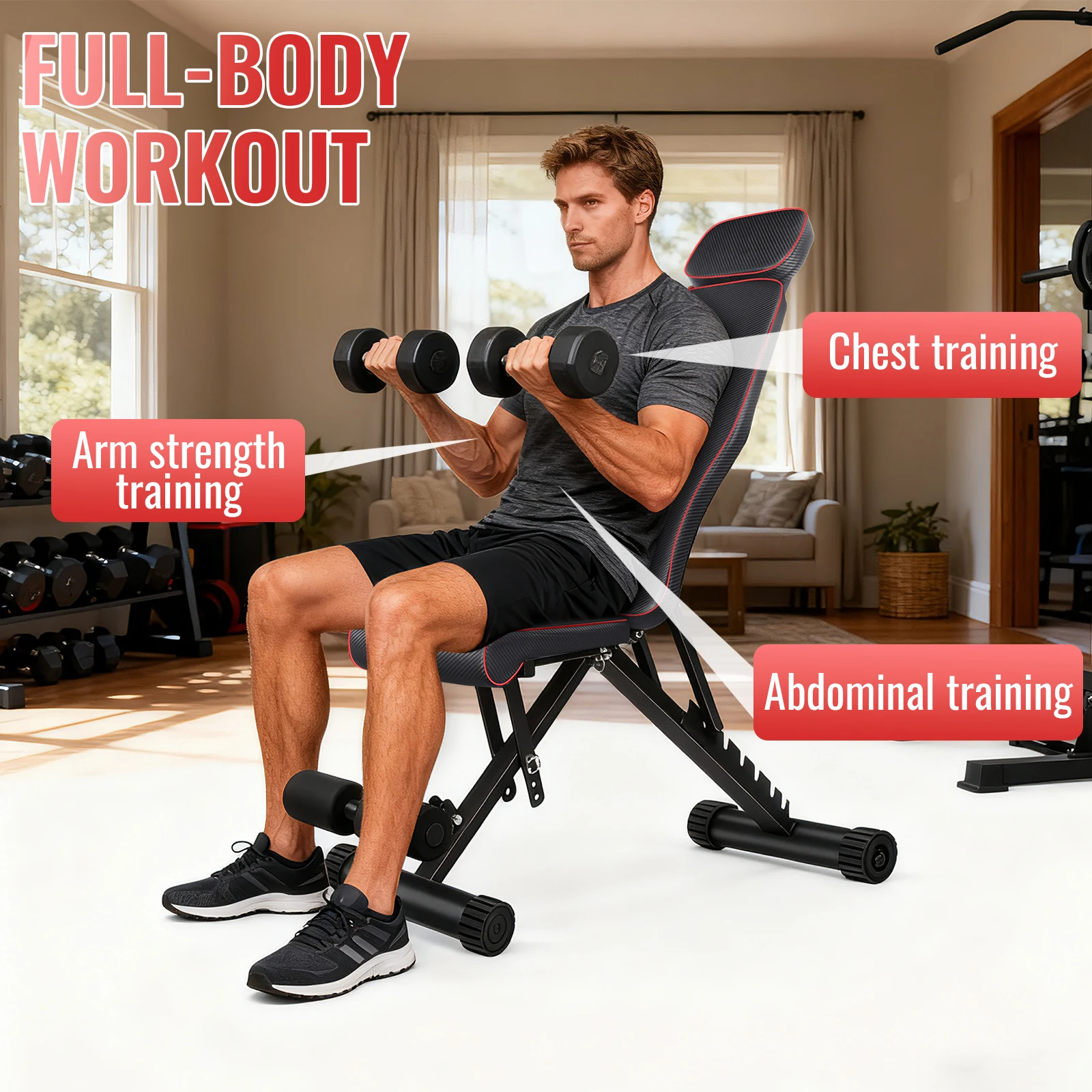 Vielseitige Hantelbank, Fitnessstuhl für den Heimgebrauch, verstellbarer Trainingshocker, zusammenklappbares Fitnessgerät, Trainingsgeräte für Ganzkörperübungen, geeignet für Brust-, Arm- und