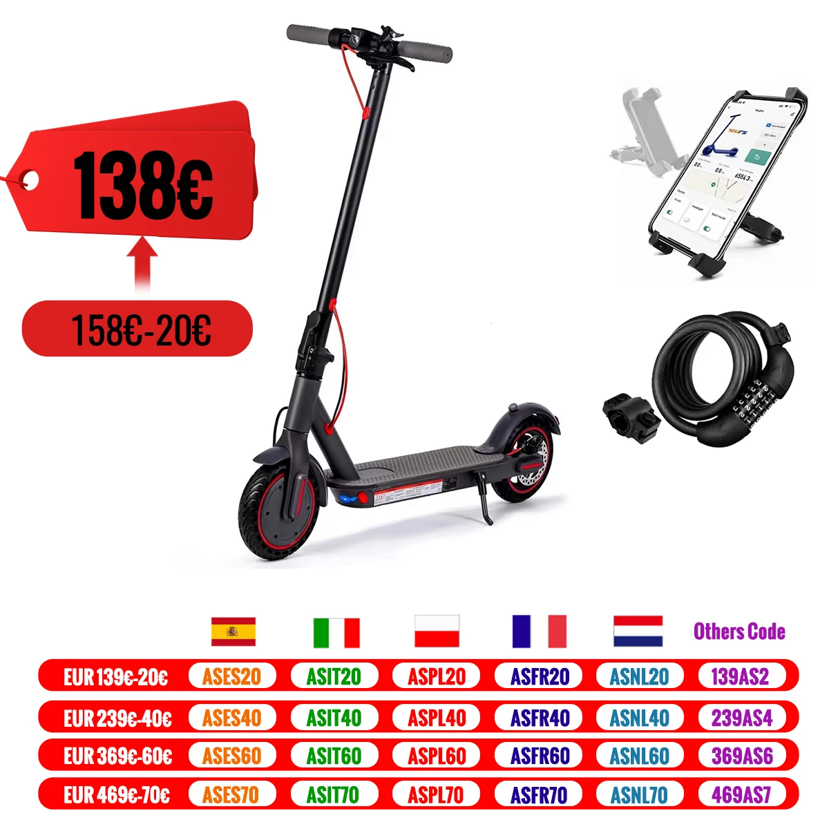 8.5 Inch Electric Scooter with App Function, with Mobile Phone Holder and Anti-Theft Protection, Foldable E Scooter, 25-30 km