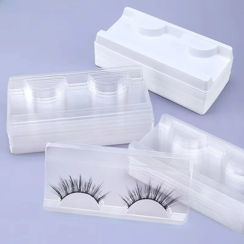 10/40 sztuk plastikowe tace na rzęsy białe przezroczyste 25mm uchwyt na rzęsy z norek puste prostokątne tace na pakiet rzęs przybory do makijażu — zdjęcie 2