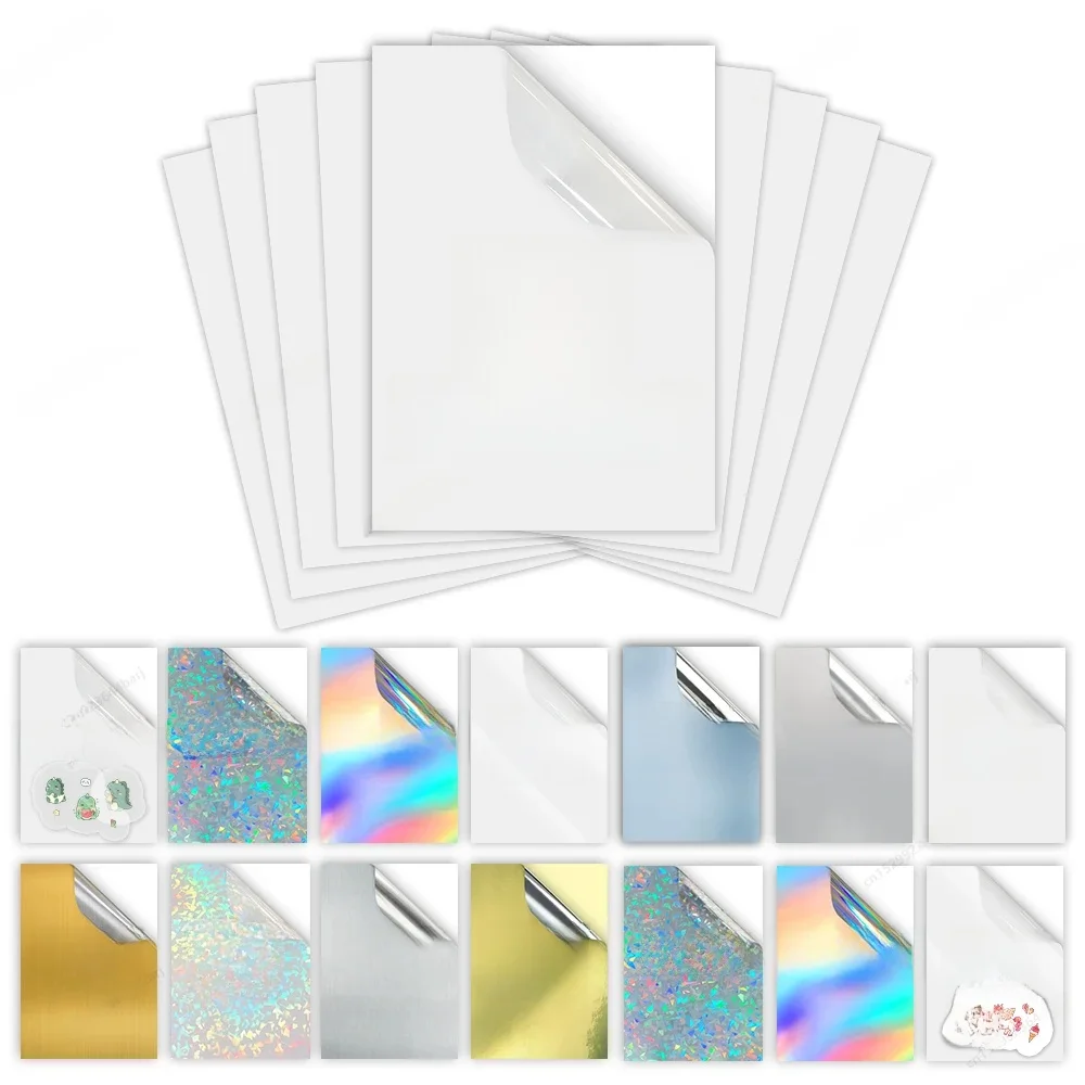 30 arkuszy papieru do naklejek winylowych A4 wodoodporny klej przezroczysty błyszczący biały papier do kopiowania do drukarek atramentowych etykiety DIY — zdjęcie 2