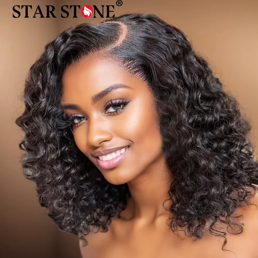 

Deep Wave Short Bob Wig Human Hair 100% Brazilian Human Hair Wigs 13X4 Lace Frontal Pre Plucked T Part Lace Curly Wigs For Women