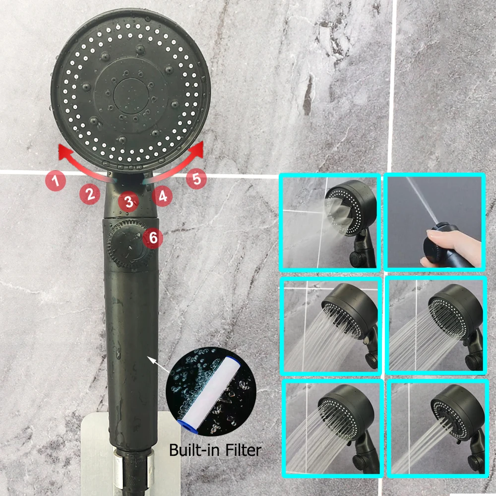 

Zloog Black Silver 5 Modes Shower Head High Pressure Water Saving Showerhead PP Cotton Filter Shower for Bathroom Accessories