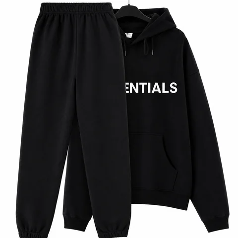 Men's and Women's Autumn and Winter Casual Print Drawstring Hoodies And Pants Set 2-Piece Hoodie + Sweatpants Brushed Loose Sweatshirt Suit，Hip-Hop Skateboard Casual Sportswear For Autumn And Winter