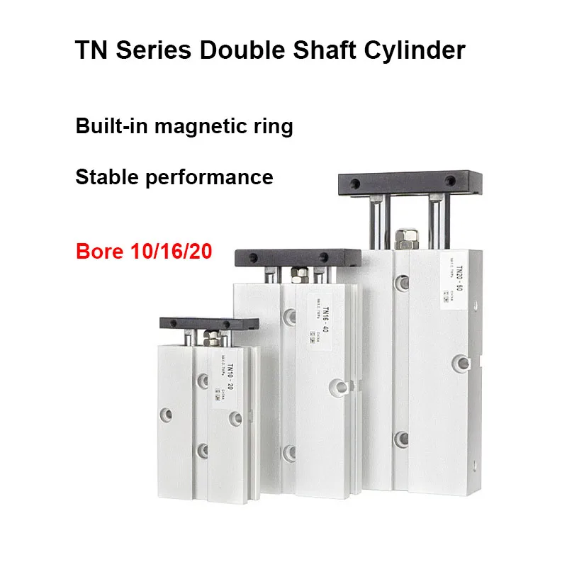 TN Series Double Shaft Cylinder Pneumatic Double Rod Air Cylinder Double Acting Bore 10/16/20/.../40mm Stroke 10/20/30/.../500mm