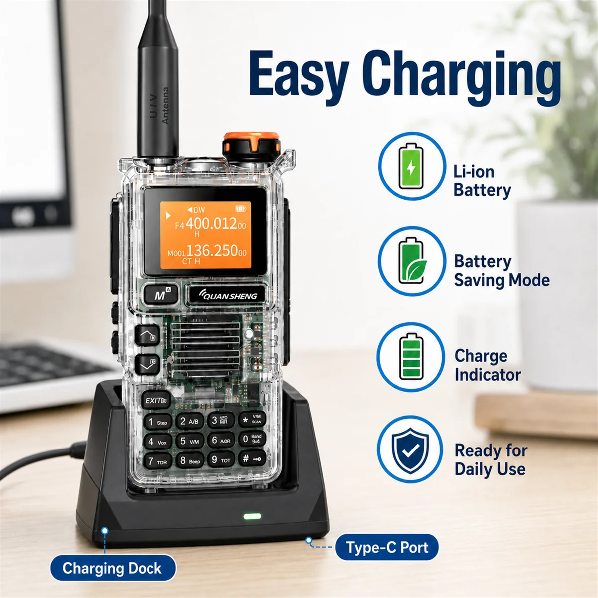 Quansheng UV-K5(99) 5W Air Band Walkie Talkie Type-C Rechargeable UHF VHF DTMF FM Scrambler NOAA Two Way CB Radio