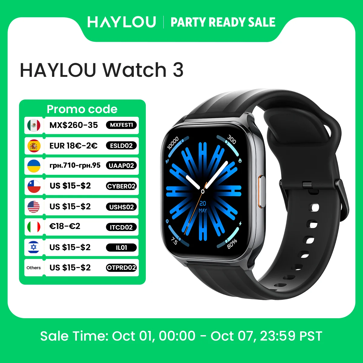 HAYLOU Watch 3 Voice Calling Smartwatch 1.85'' AMOLED Screen 24h Health Monitoring 150+ Sports Modes Smart Watch 1ATM Waterproof