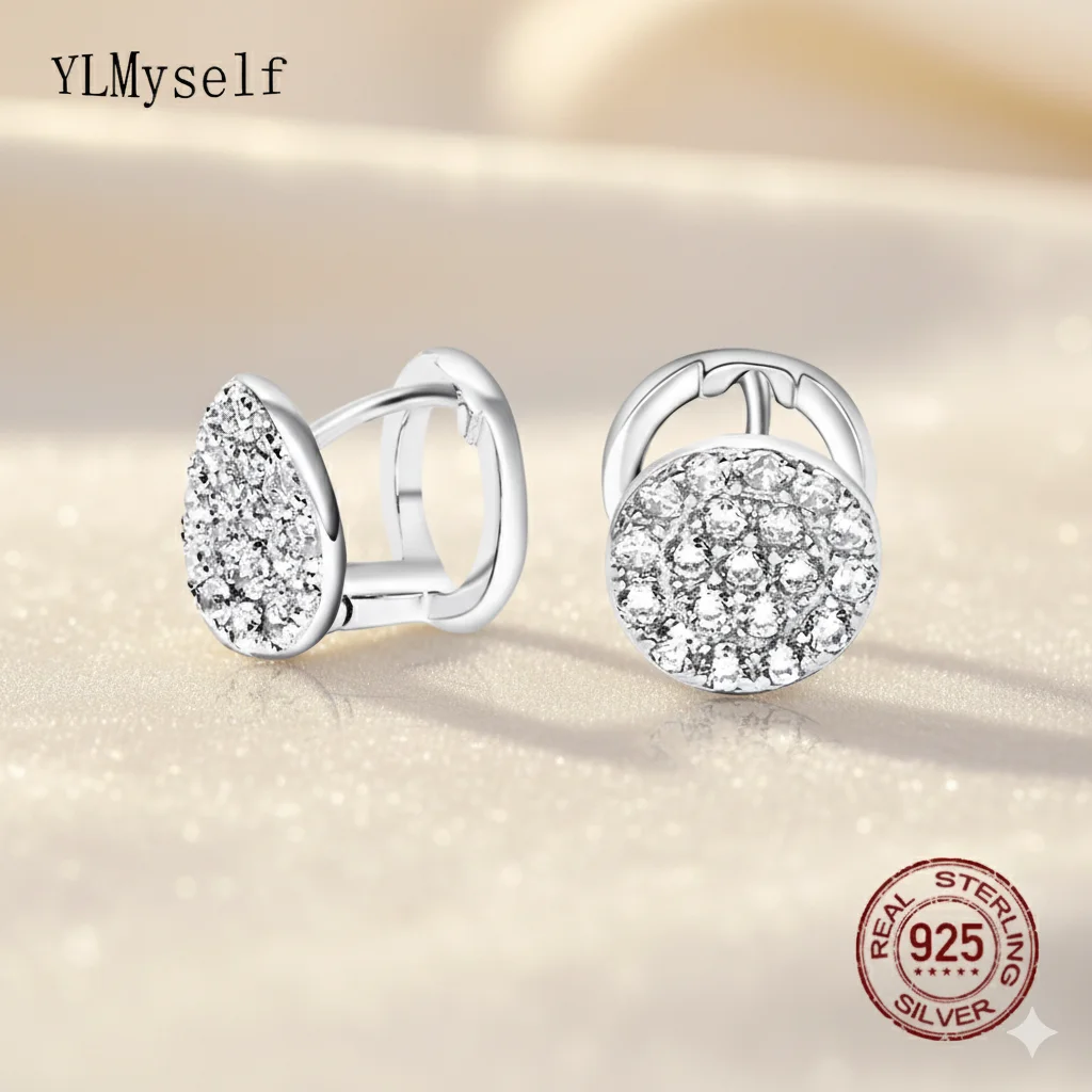 

YLMyself, маленькие круглые серьги-гвоздики из серебра 925 пробы, микро-паве, прозрачные кубические цирконовые камни, ювелирные изделия, зажим, зажим сзади