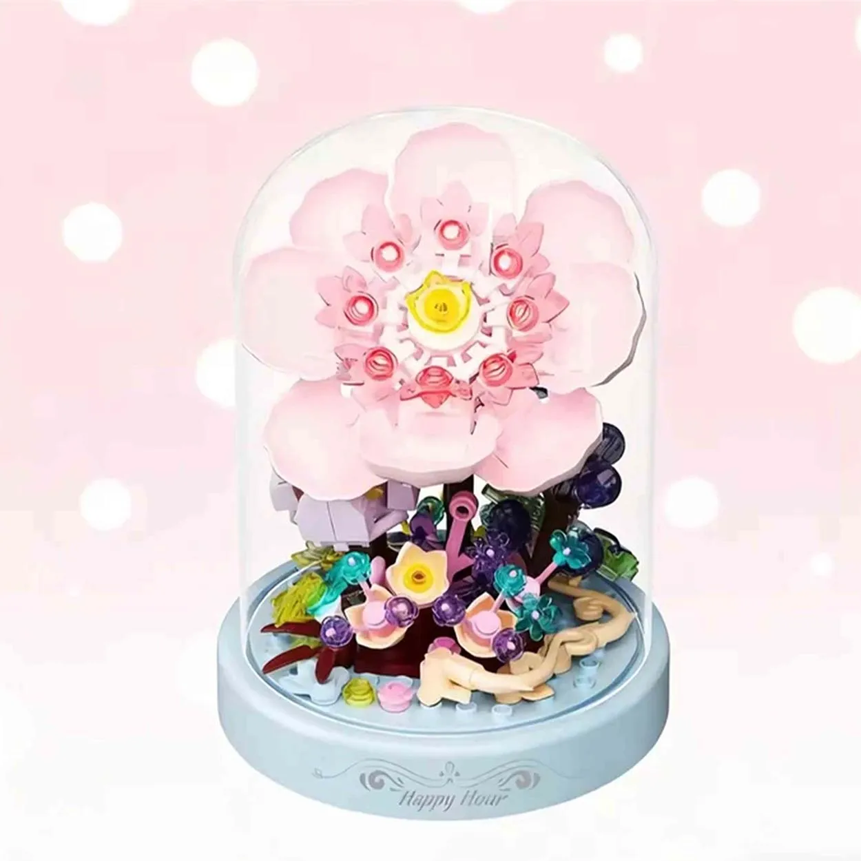 لتقوم بها بنفسك MOC زهرة اللبنات مع غطاء غبار الحفاظ على زهرة صغيرة اللبنات ديكور المنزل سطح المكتب الحلي الجمعية لغز اللعب هدايا عيد الميلاد هدايا الفتيات اكسسوارات الديكور #4