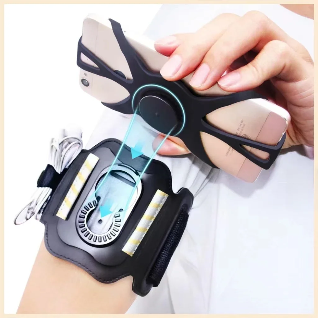 AliExpress NONE Running Armband Wristband 360°Rotatable Phone Holder Fit 4.5-7’ For Android IOS Samsung With Card Pockets for Running Cycling