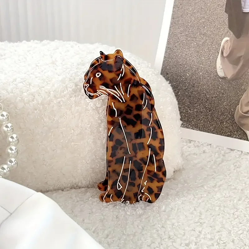 Pinzas para el pelo con estampado de leopardo, horquilla Popular y elegante de Jaguar, pinza grande para el pelo, parte posterior de la cabeza, pinza de tiburón