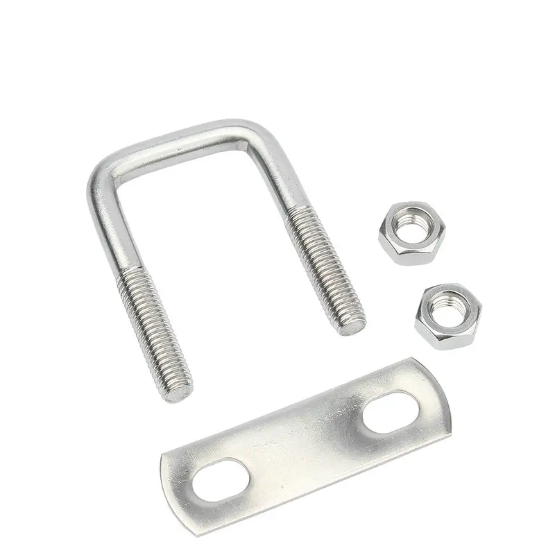 HQ Inner Width 20-150MM M6 M8 M10 M12 40-250MM Long 304 Stainless Steel Square U-Bolts with Nut Bolt Pipe Clamp and Frame Straps