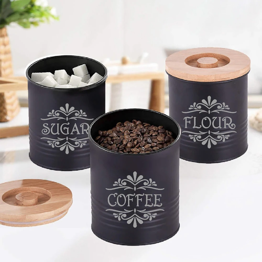 Coffee, Tea, Flour, Sugar Vinyl Art Decals For Canisters Pantry Labels Stickers Kitchen Canisters Decal Labels Decor