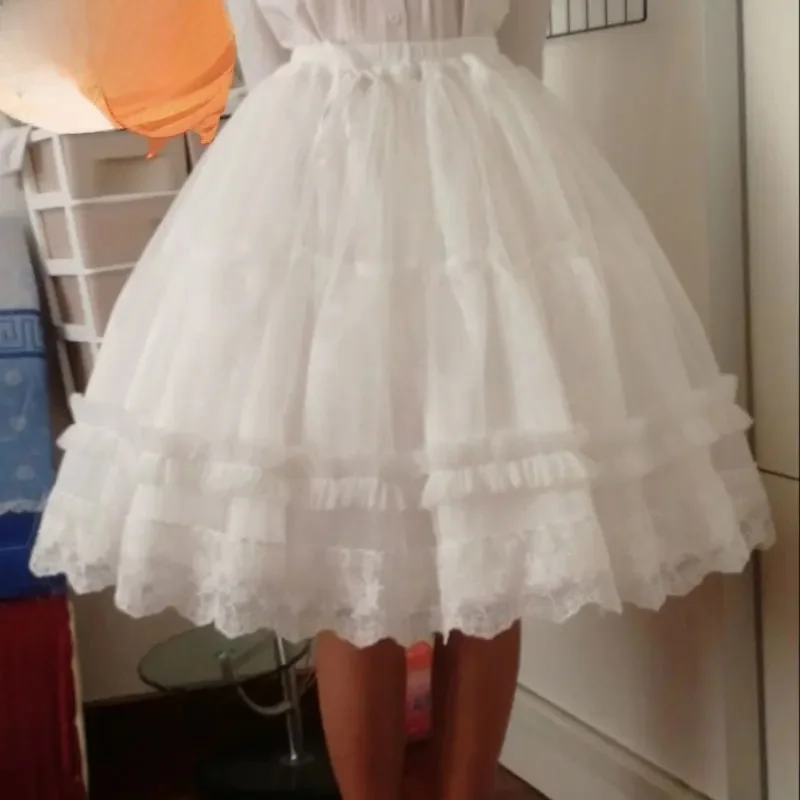 Słodka suknia balowa Lolita halka krótka Pettiskirt bufiasta damska organza Cosplay halka z koronkowymi wykończeniami — zdjęcie 2