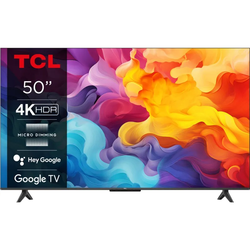 تلفزيون TCL 50P61B الذكي 50 بوصة LED 4K Ultra HD، Google TV، HDR، Dolby Audio، Wi-Fi، Bluetooth، Chromecast، VESA 200x200، أسود