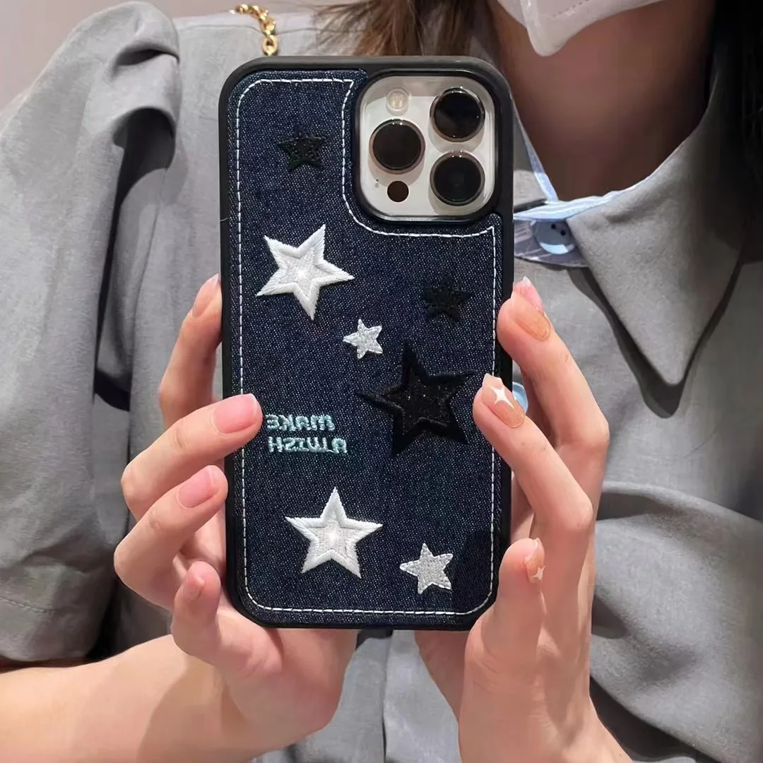 Blue Star denim cowboy Phone Case comparable for iPhone 11 11promax x xr xmsx 12 12promax 13 13promax 14 14plus 14promax Casing