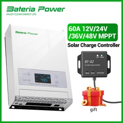 60A 12/24/36/48V MPPT Solar Charge Controller, BateriaPower 99.5% MPPT Efficiency Solar Panel Charge Regulator