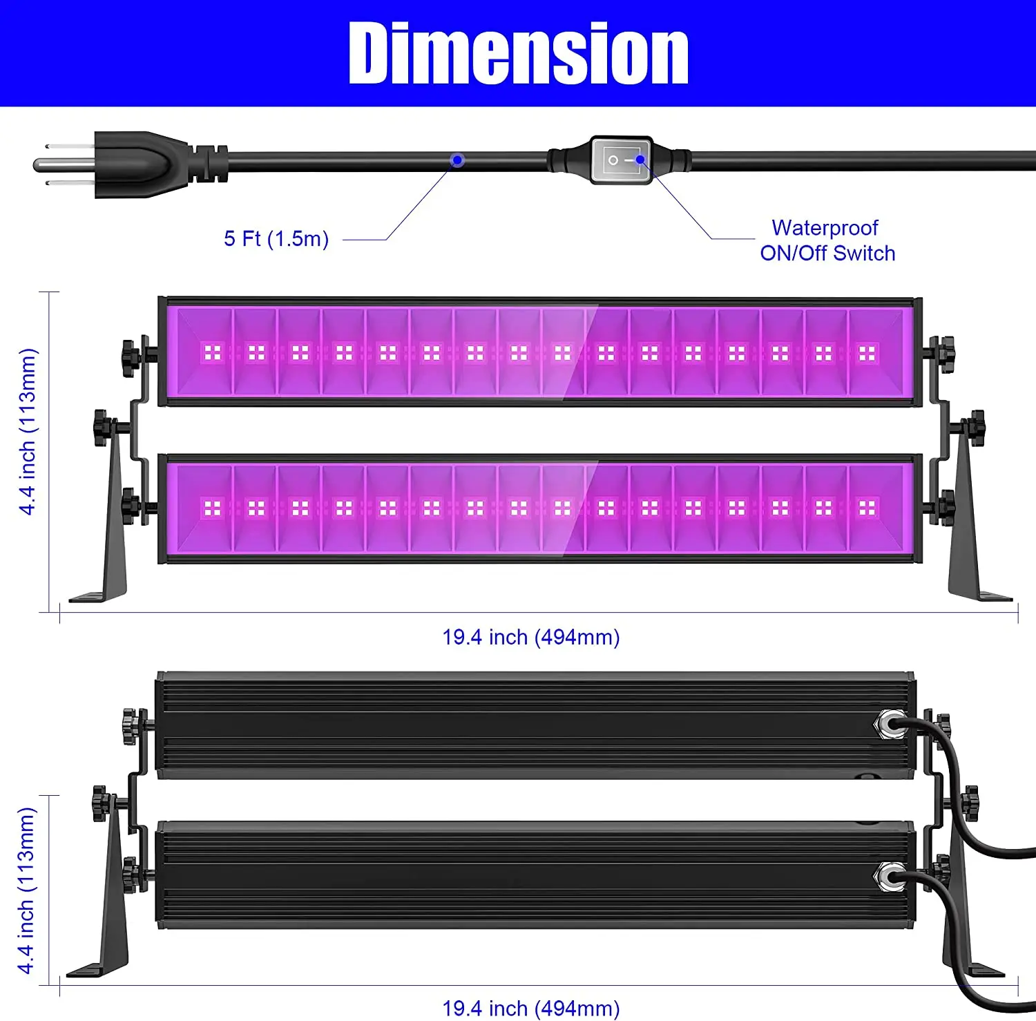 160 واط المرحلة الإضاءة IP65 مقاوم للماء 3 سنوات الضمان عيد الميلاد الديكور مع ON/Off التبديل UV LED ضوء بار أسود