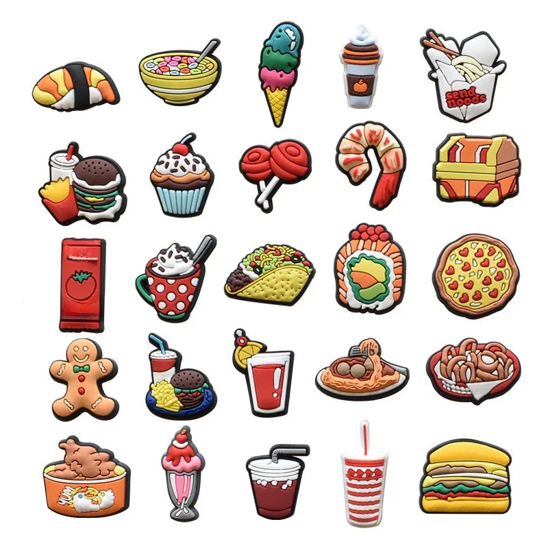 Breloques pour chaussures, nourriture mignonne, café, Pizza, accessoires Crocs, épingle, Bracelet, décoration, cadeaux festifs et de fête