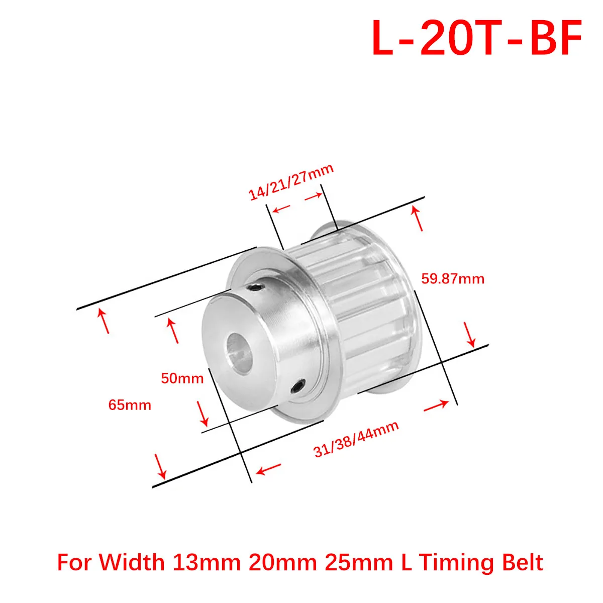 

L-20T-BF Timing Pulley Keyway Bore 8mm - 30mm Pitch 9.525mm Synchronous Pulley Wheel For Width 13/20/25mm L Rubber Timing Belt