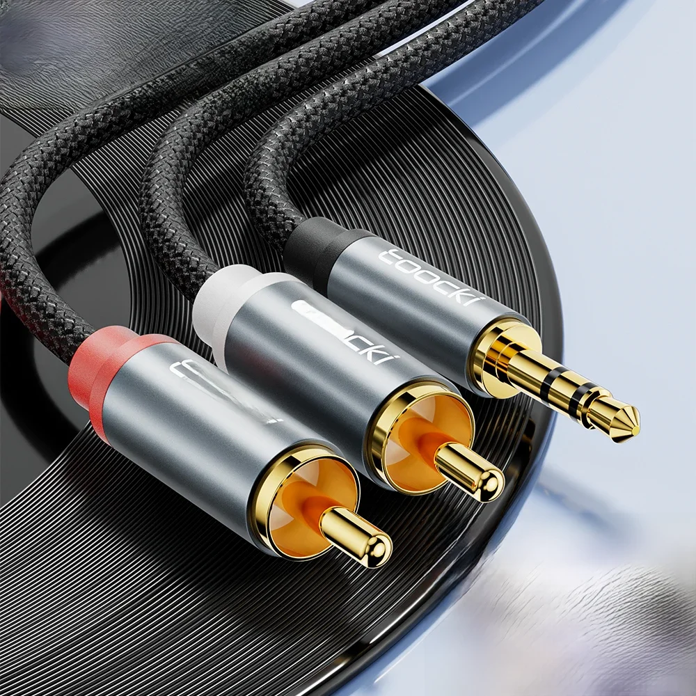 Toocki 3.5mm RCA Kabel Jack naar 2RCA Aux Audio Kabel voor Smartphone TV Box Apple RCA Splitter Aux draad voor Home Theater Speaker - afbeelding 2