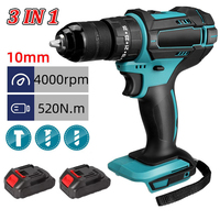 3 IN 1 4000rpm 520N.M Torque Electric Impact Drill 10mm Chuck Flat Drill Hammer Electric Screwdriver for Makita 18V Battery