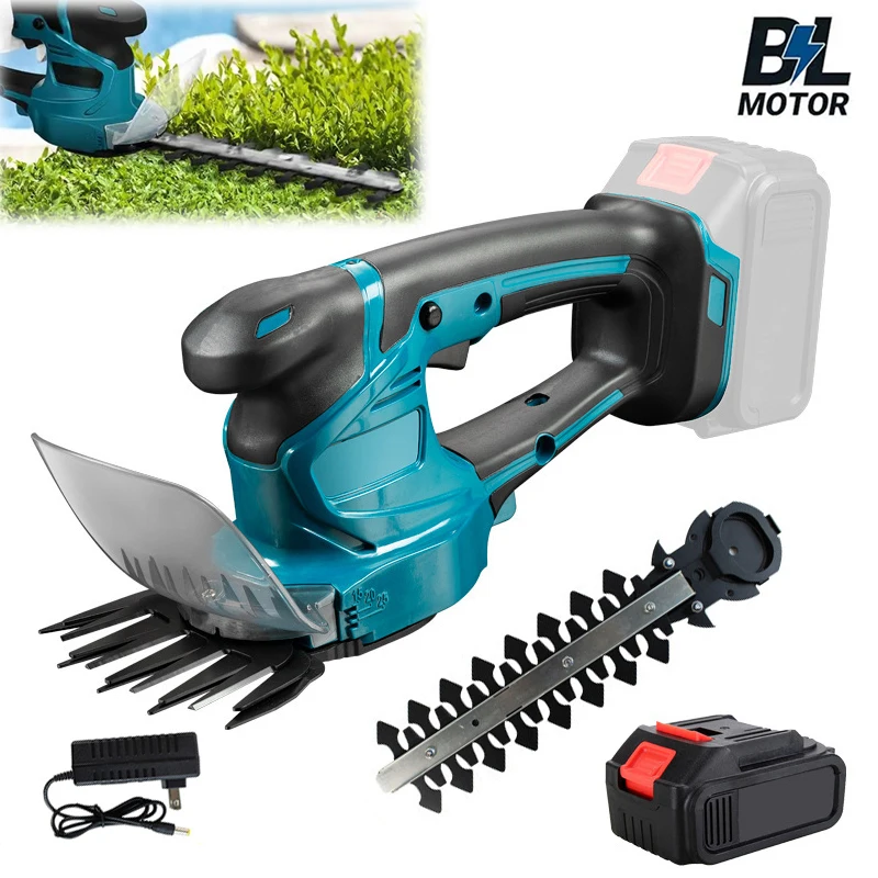 2 IN 1 Brushless Electric Hedge Trimmer 2500 SPM Lawn Mower Garden Bush wide Scissors Power Tool For Makita Battery