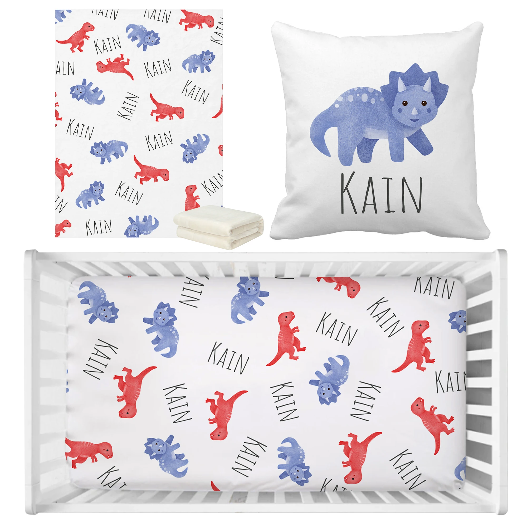 

LVYZIHO Cute Dinosaurs Personalized Name Baby Bedding Set, Personalized Crib Bedding Set, Baby Shower Gift