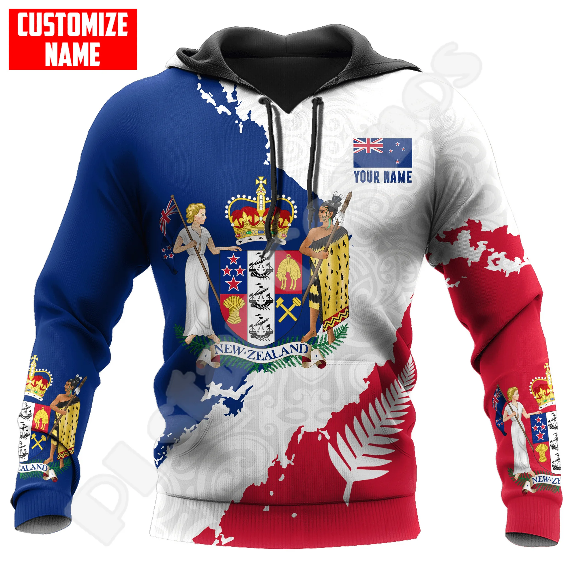 Custom Name Country Flag New Zealand Aotearoa Maori Tattoo Retro Long Sleeves 3DPrint Pullover Harajuku Casual Jacket Hoodies XK