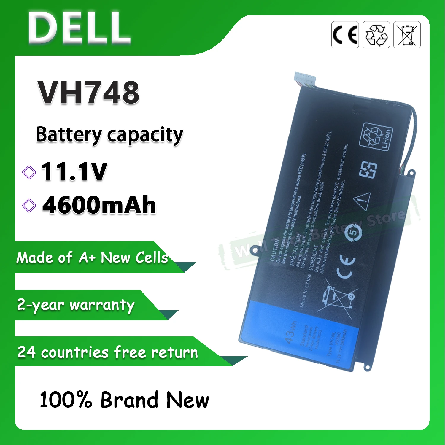 3CELLS VH748 Laptop Battery for DELL Vostro 5560 5470 5480 5460 Series