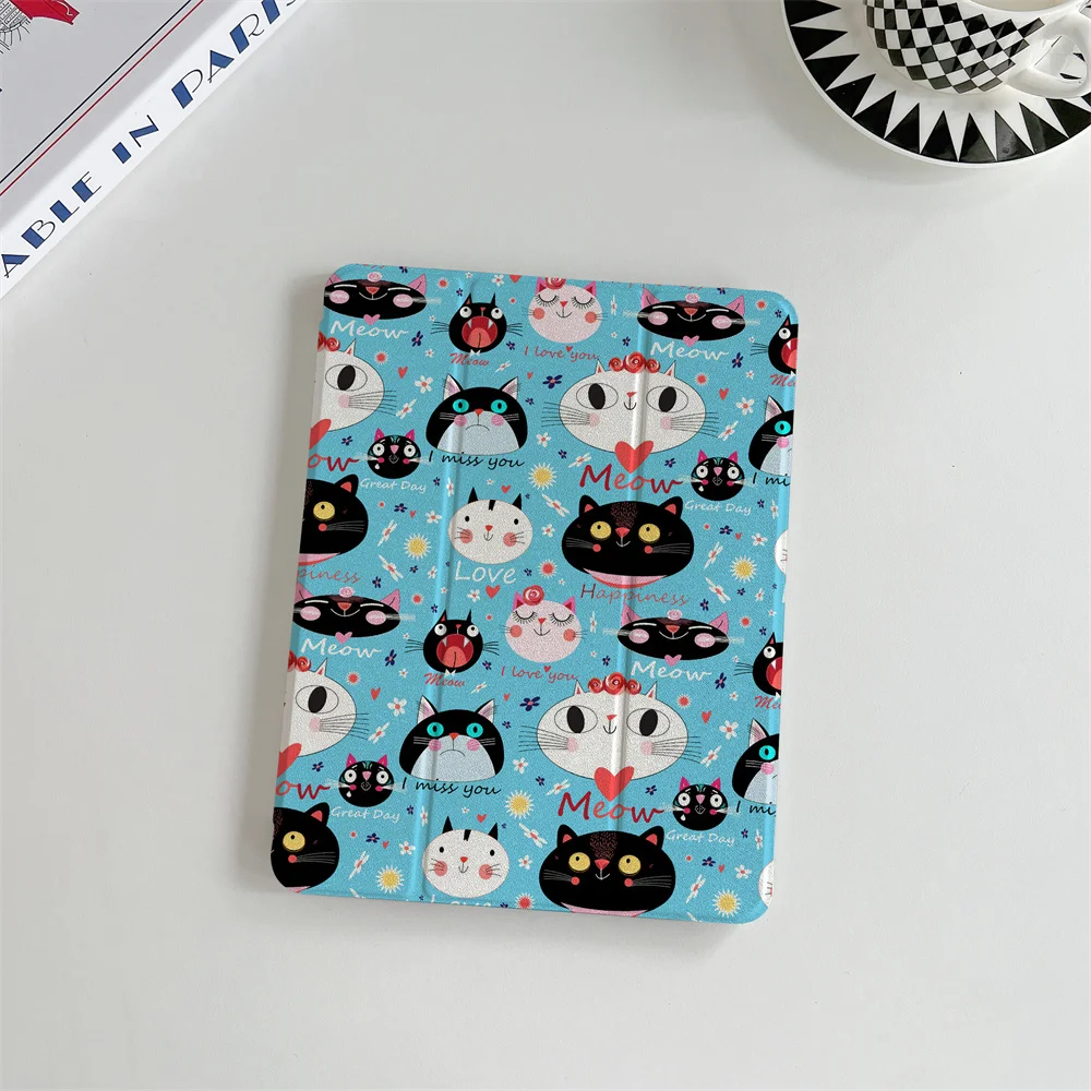 Kawaii Cute Bath Bubble Miffy Blue Plaid Soft Leather iPad Tri-fold Stand For iPad 11