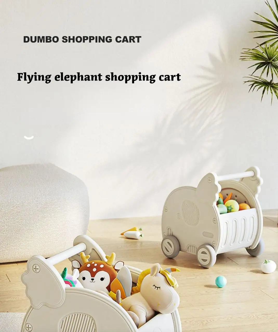 Pretend Play Baby Stroller Children Shopping Cart Toy Large Capacity Chewable Cute Trolley Toy Storage Baby Walker Push Toy